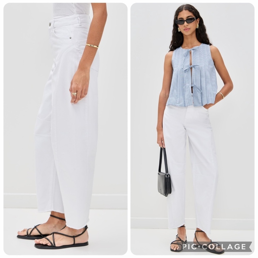 NWT ALIGNE Tommy Cream Cropped Barrel Leg Jeans Mid-Rise Size 38 US 14